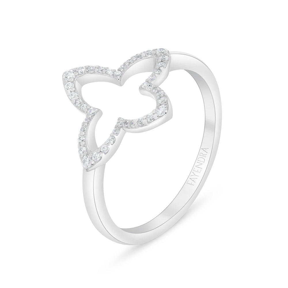 Sterling Silver 925 Ring Rhodium Plated Embedded With White Zircon