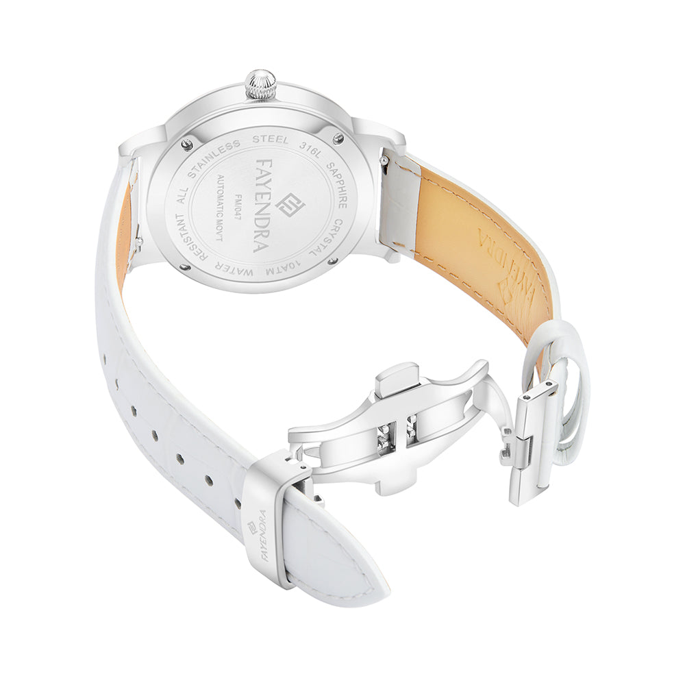 Stainless Steel 316L Watch Silver Color White Leather For Men - WHITE MOP DIAL