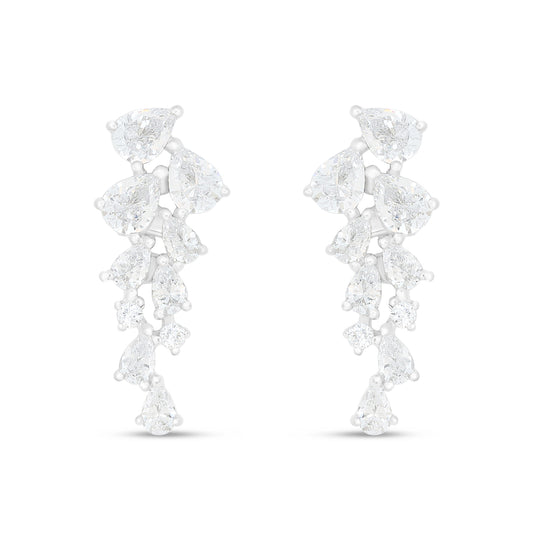 Sterling Silver 925 Earring Rhodium Plated Embedded With White Zircon