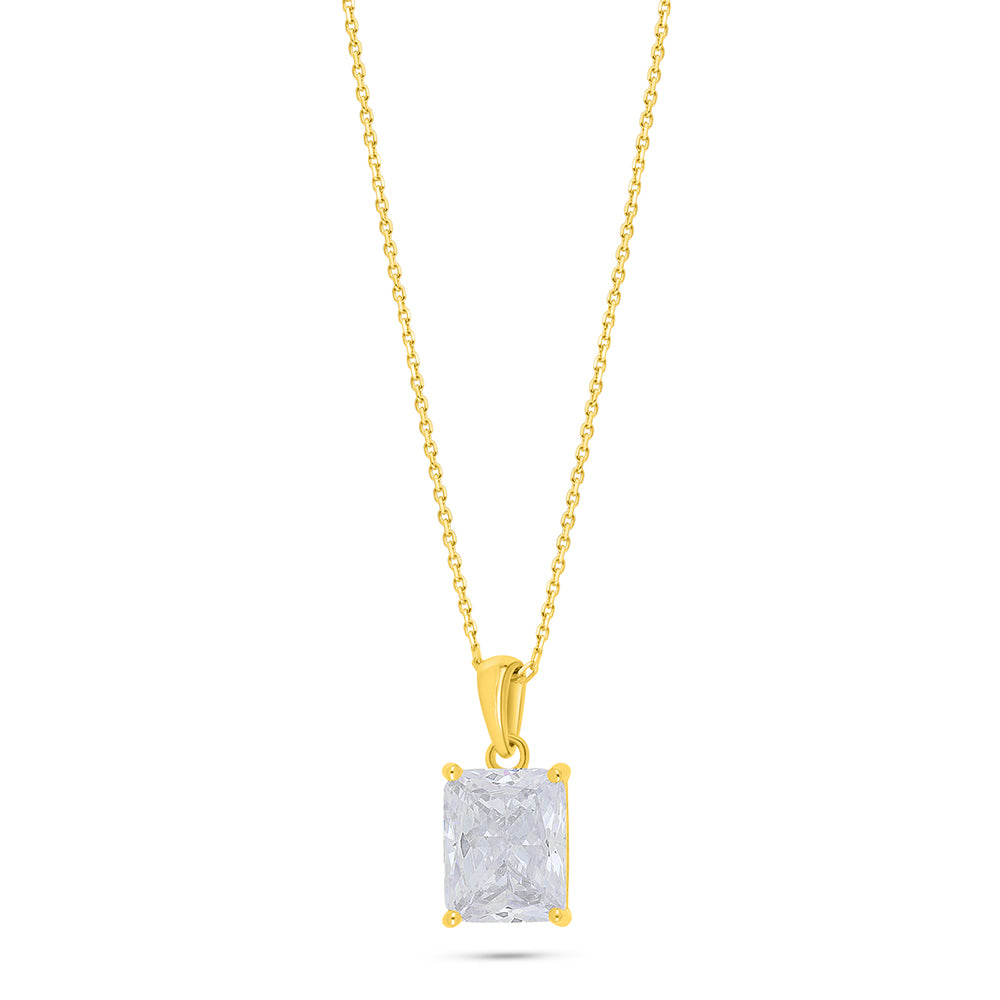 Sterling Silver 925 Necklace Golden Plated Embedded With White Zircon