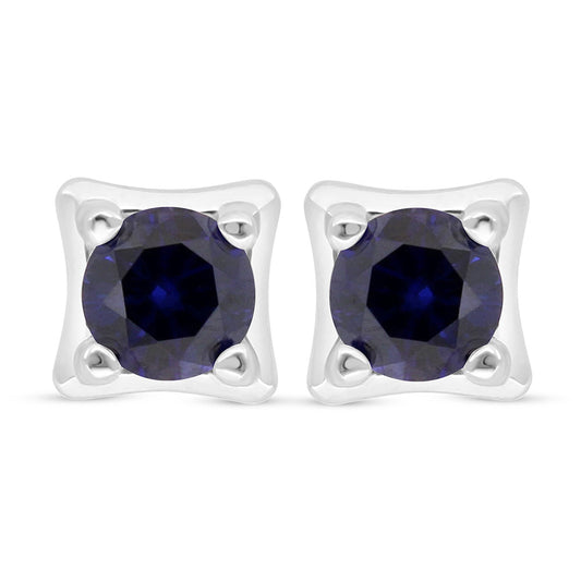 Sterling Silver 925 Earring Rhodium Plated Embedded With Sapphire Corundum