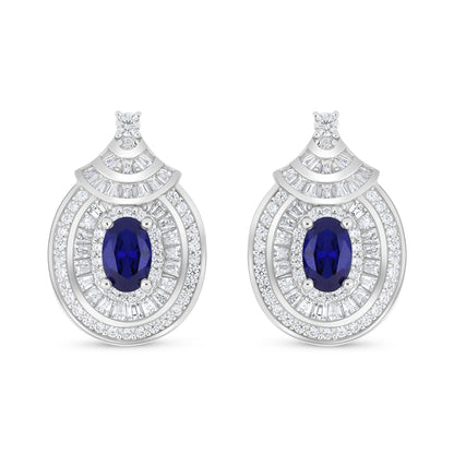 Sterling Silver 925 Earring Rhodium Plated Embedded With Sapphire Corundum And White Zircon