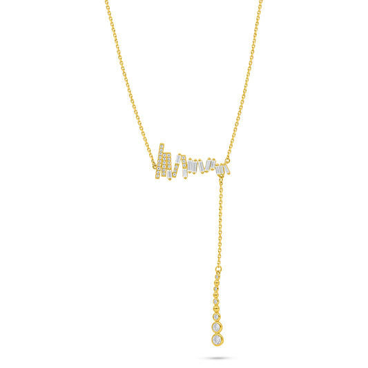 Sterling Silver 925 Necklace Golden Plated Embedded With White Zircon