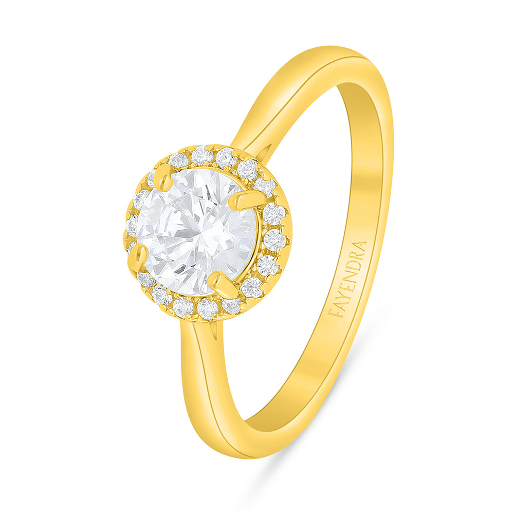 Sterling Silver 925 Ring Golden Plated Embedded With White Zircon