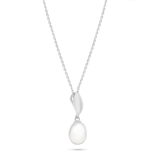 Sterling Silver 925 Necklace Rhodium Plated Embedded With Natural White Pearl