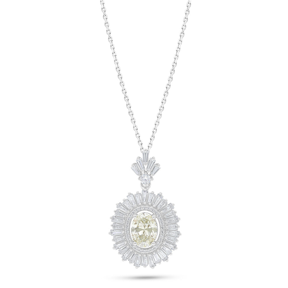 Sterling Silver 925 Necklace Rhodium Plated Embedded With Diamond Zircon And White Zircon