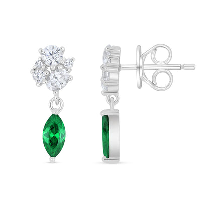 Sterling Silver 925 Earring Rhodium Plated Embedded With Emerald Zircon And White Zircon
