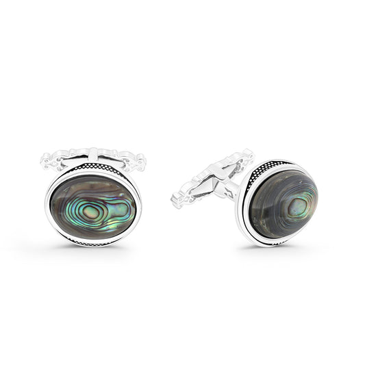 Sterling Silver 925 Cufflink Rhodium And Black Plated Embedded With Blue Shell