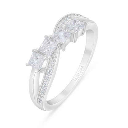 خاتم من الفضة الخالصة عيار 925 مطلي روديوم مرصع فص ابيض