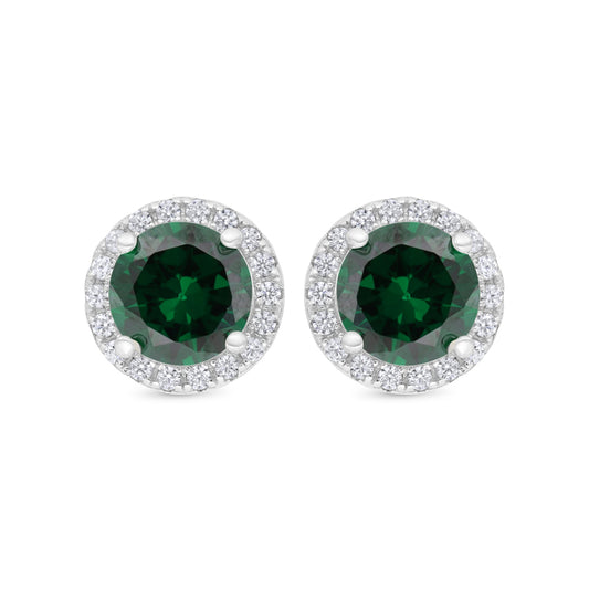 اقراط من الفضة الخالصة عيار 925 مطلية روديوم مرصعة زركون زمردي و فص ابيض