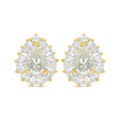 Sterling Silver 925 Earring Golden Plated Embedded With Diamond Zircon And White Zircon