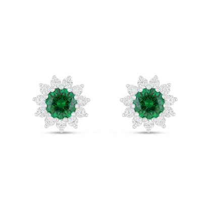 Sterling Silver 925 Earring Rhodium Plated Embedded With Emerald Zircon And White Zircon