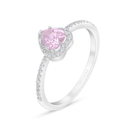Sterling Silver 925 Ring Rhodium Plated Embedded With Pink Zircon And White Zircon