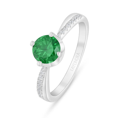 Sterling Silver 925 Ring Rhodium Plated Embedded With Emerald Zircon And White Zircon