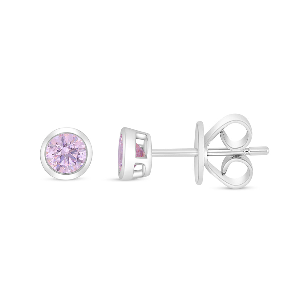 Sterling Silver 925 Earring Rhodium Plated Embedded With Pink Zircon