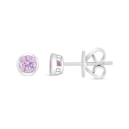 Sterling Silver 925 Earring Rhodium Plated Embedded With Pink Zircon
