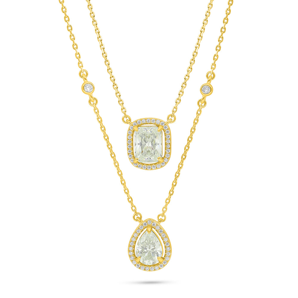 Sterling Silver 925 Necklace Golden Plated Embedded With Diamond Zircon And White Zircon