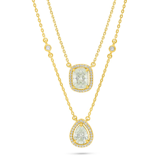 Sterling Silver 925 Necklace Golden Plated Embedded With Diamond Zircon And White Zircon