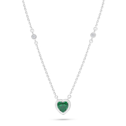Sterling Silver 925 Necklace Rhodium Plated Embedded With Emerald Zircon And White Zircon