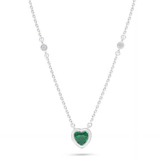 Sterling Silver 925 Necklace Rhodium Plated Embedded With Emerald Zircon And White Zircon
