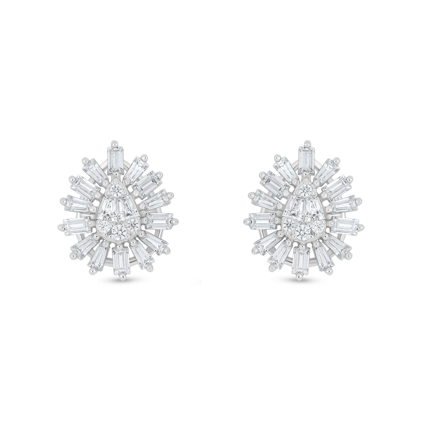 Sterling Silver 925 Earring Rhodium Plated Embedded With White Zircon