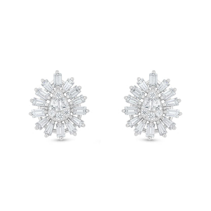 Sterling Silver 925 Earring Rhodium Plated Embedded With White Zircon