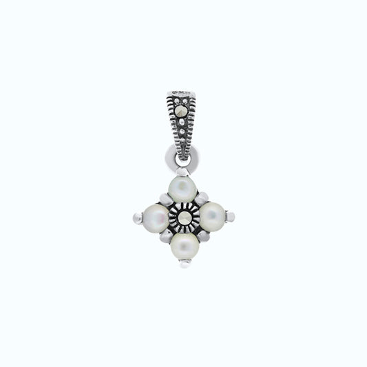 Sterling Silver 925 Pendant Embedded With Natural White Shell And Marcasite Stones