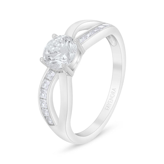 خاتم من الفضة الخالصة عيار 925 مطلي روديوم مرصع فص ابيض