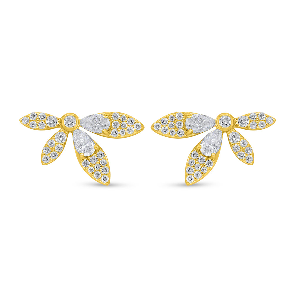 اقراط من الفضة الخالصة عيار 925 مطلي ذهبي مرصع فص ابيض