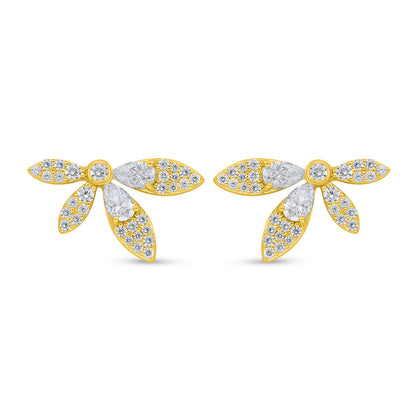 اقراط من الفضة الخالصة عيار 925 مطلي ذهبي مرصع فص ابيض