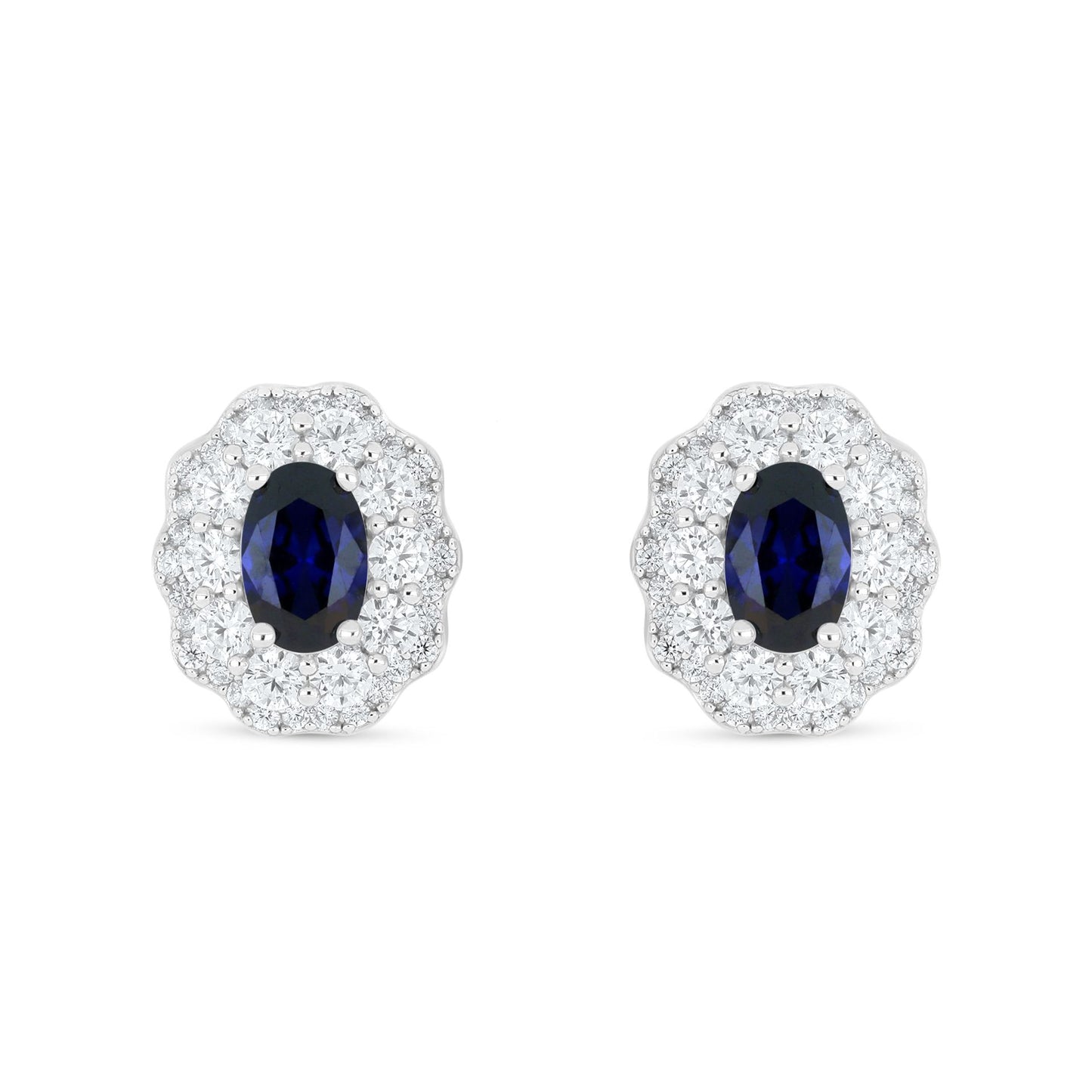 Sterling Silver 925 Earring Rhodium Plated Embedded With Sapphire Corundum And White Zircon