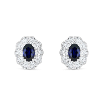 Sterling Silver 925 Earring Rhodium Plated Embedded With Sapphire Corundum And White Zircon