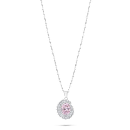 Sterling Silver 925 Necklace Rhodium Plated Embedded With Pink Zircon And White Zircon