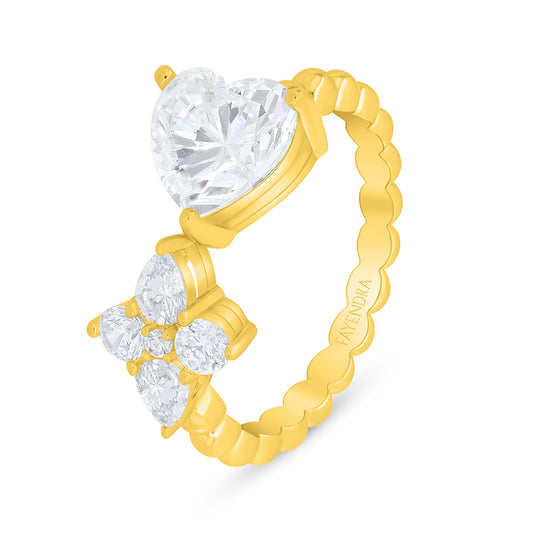 Sterling Silver 925 Ring Golden Plated Embedded With White Zircon