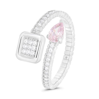 Sterling Silver 925 Ring Rhodium Plated Embedded With Pink Zircon