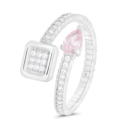 Sterling Silver 925 Ring Rhodium Plated Embedded With Pink Zircon