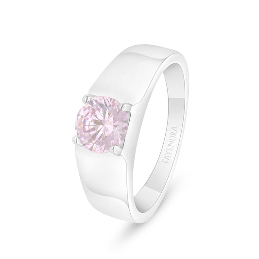 Sterling Silver 925 Ring Rhodium Plated Embedded With Pink Zircon