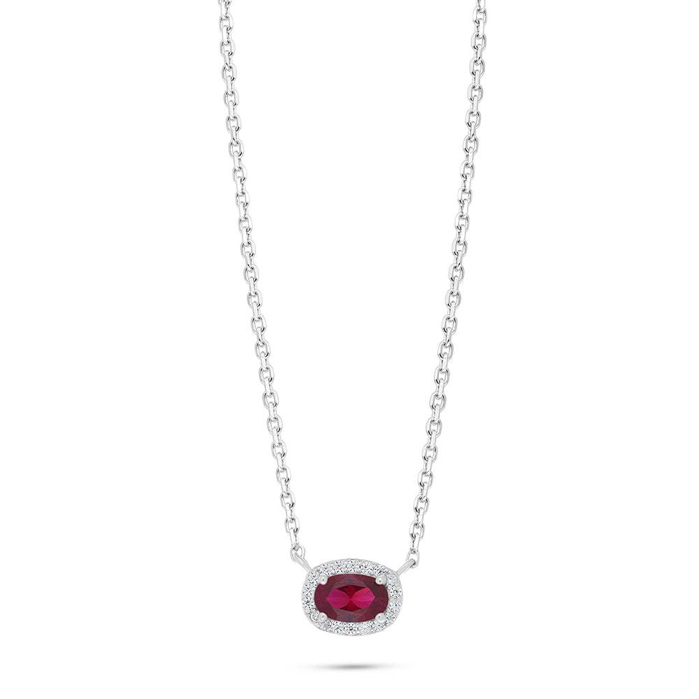 Sterling Silver 925 Necklace Rhodium Plated Embedded With Ruby Corundum And White Zircon