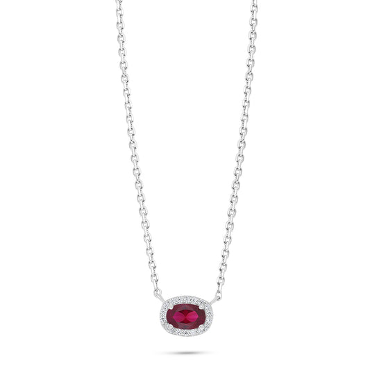 Sterling Silver 925 Necklace Rhodium Plated Embedded With Ruby Corundum And White Zircon