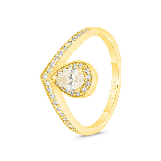 Sterling Silver 925 Ring Gold Plated Embedded With Yellow Zircon And White CZ