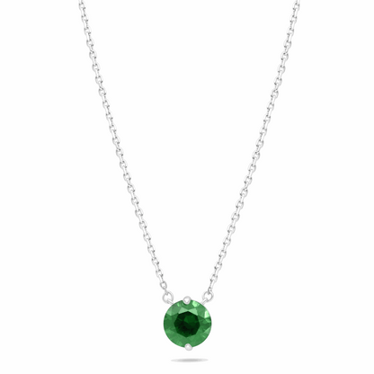 Sterling Silver 925 Necklace Rhodium Plated Embedded With Emerald Zircon