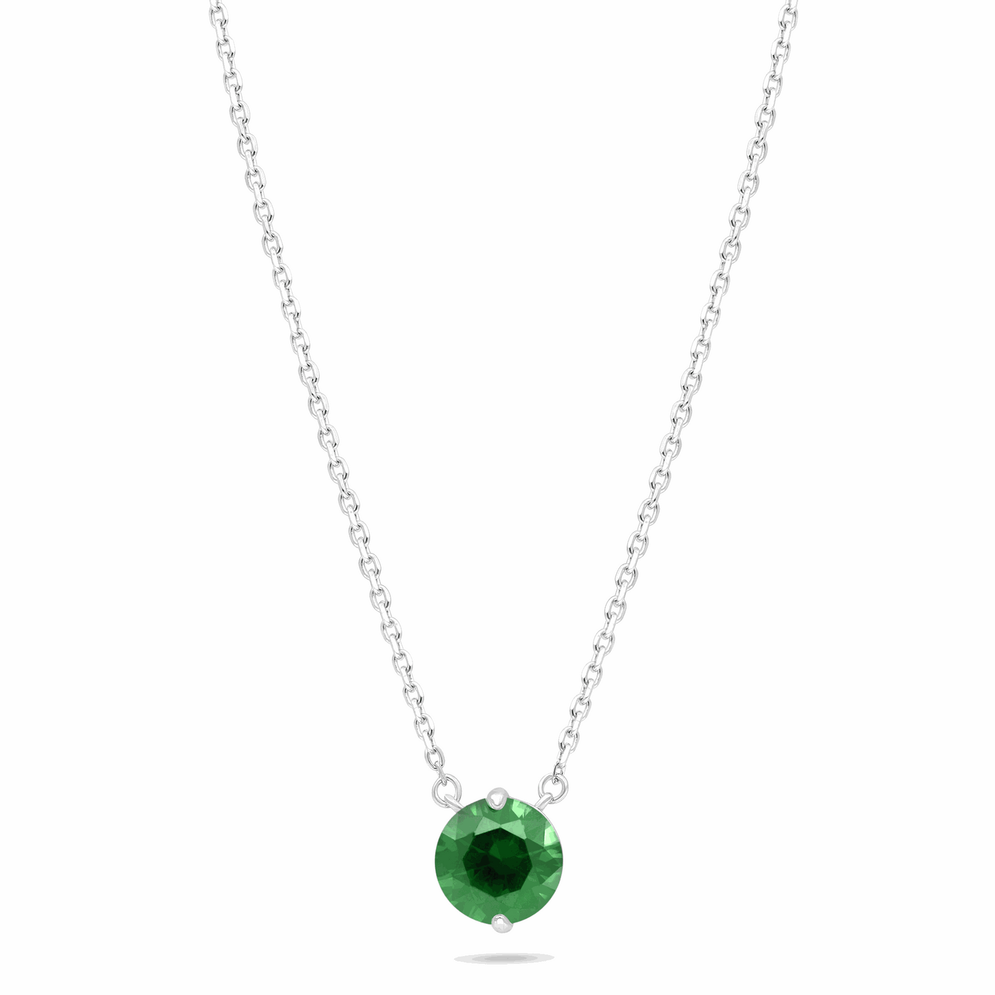 Sterling Silver 925 Necklace Rhodium Plated Embedded With Emerald Zircon
