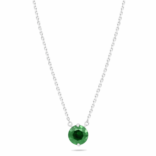 Sterling Silver 925 Necklace Rhodium Plated Embedded With Emerald Zircon
