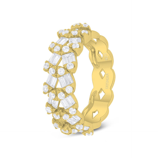 Sterling Silver 925 Ring Golden Plated Embedded With White Zircon