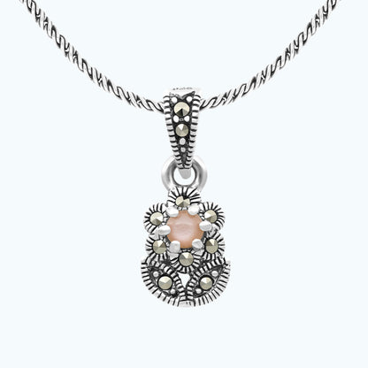 Sterling Silver 925 Pendant Embedded With Natural Pink Shell And Marcasite Stones