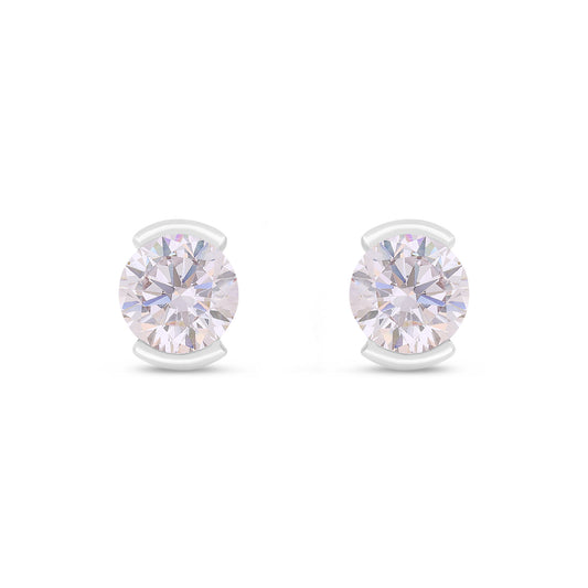Sterling Silver 925 Earring Rhodium Plated Embedded With Pink Zircon