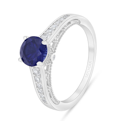 خاتم من الفضة الخالصة عيار 925 مطلي روديوم مرصع زفير كروندوم و فص ابيض