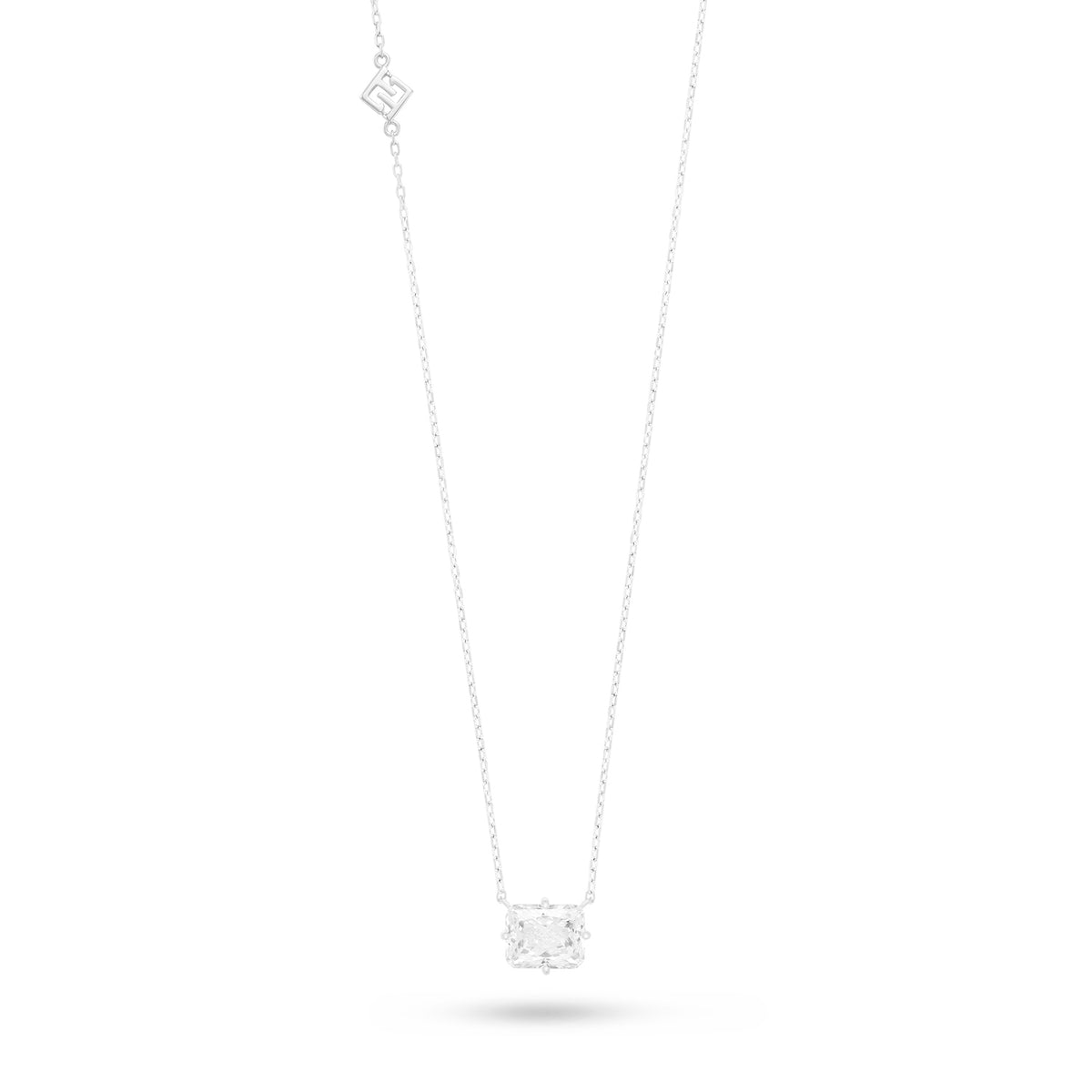 Sterling Silver 925 Necklace Rhodium Plated Embedded With White Zircon