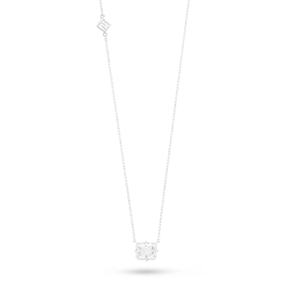 Sterling Silver 925 Necklace Rhodium Plated Embedded With White Zircon