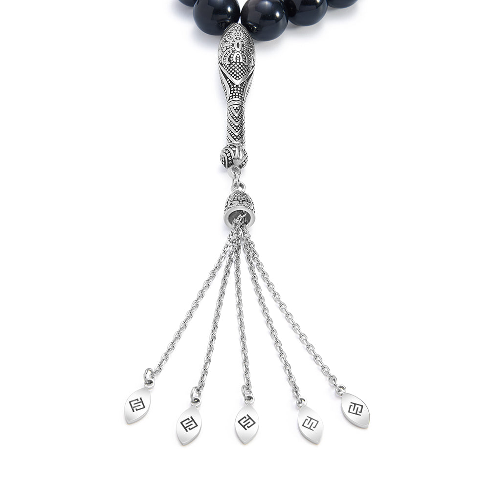 سبحة 33 اوبسديم فضى بيلية 12 مم طقم ستانلس ستيل عيار 316L مطلى فضي واسود